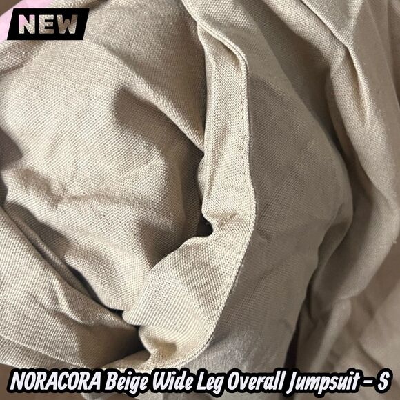 NEW NORACORA Beige Wide Leg Overall Jumpsuit Adjustable Straps Size S - Picture 11 of 12